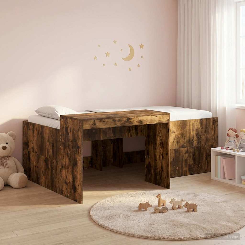 vidaXL Kids'High Bed Frame with Desk Smoked Oak 90 x 200 cm