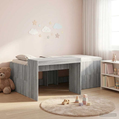 vidaXL Kids'High Bed Frame with Desk Grey Sonoma 90 x 200 cm