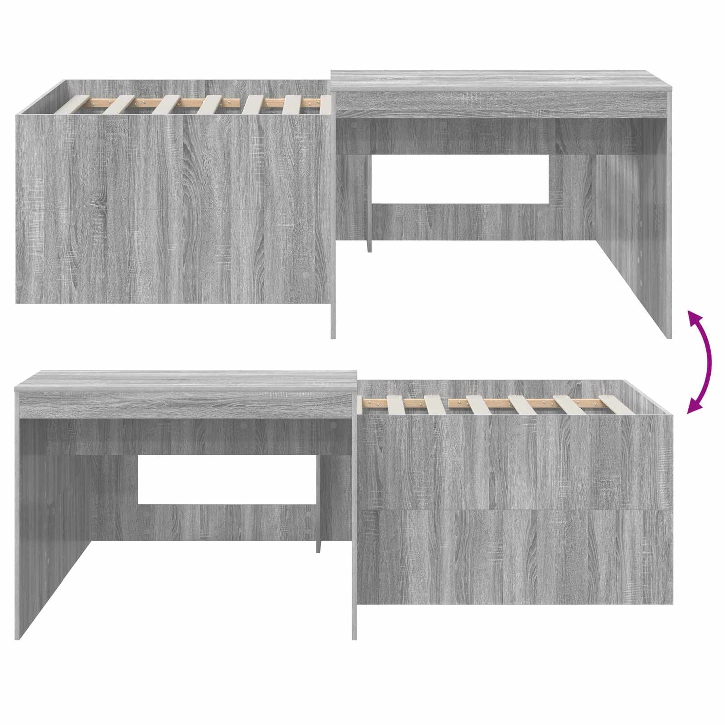 vidaXL Kids'High Bed Frame with Desk Grey Sonoma 90 x 200 cm