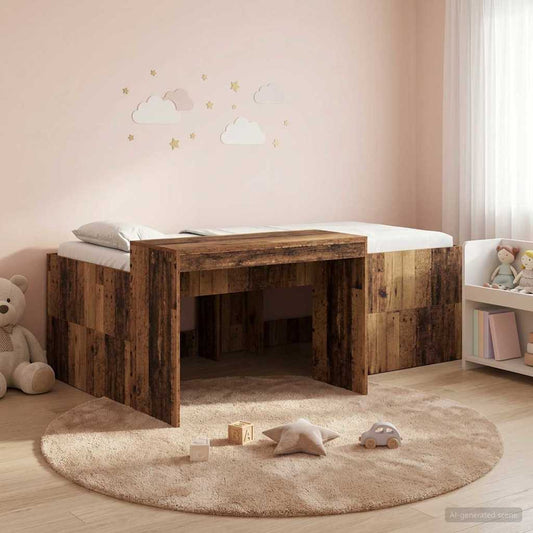 vidaXL Kids'High Bed Frame with Desk Old wood 90 x 200 cm