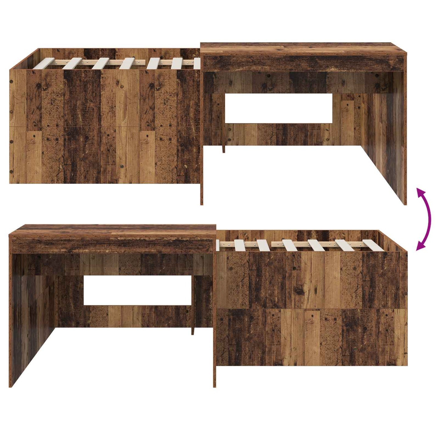 vidaXL Kids'High Bed Frame with Desk Old wood 90 x 200 cm