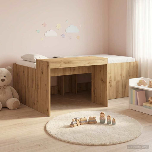 vidaXL Kids'High Bed Frame with Desk Artisan Oak 90 x 200 cm