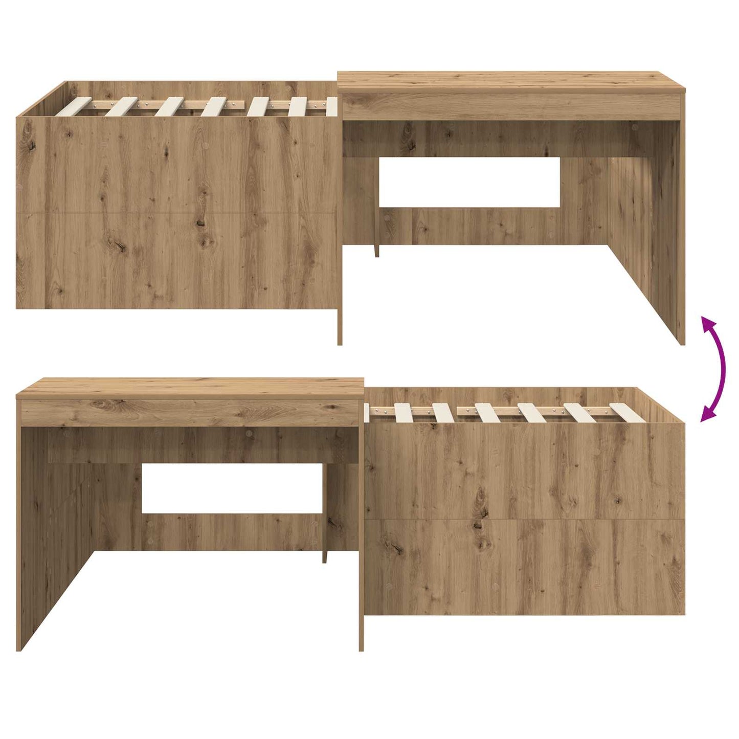 vidaXL Kids'High Bed Frame with Desk Artisan Oak 90 x 200 cm