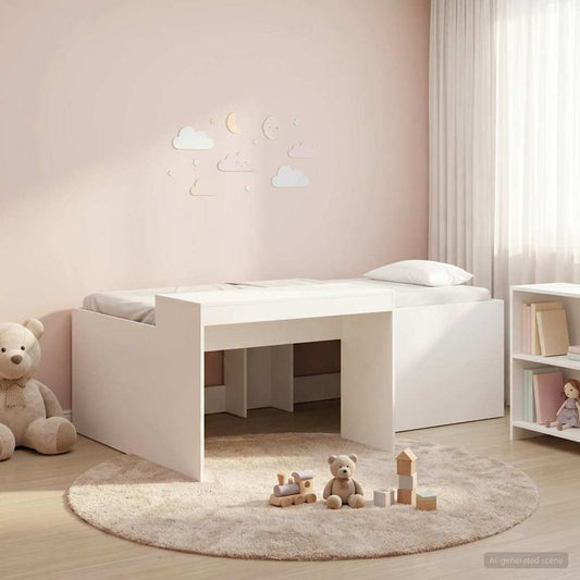 vidaXL Kids'High Bed Frame with Desk White 98.5 x 200 cm