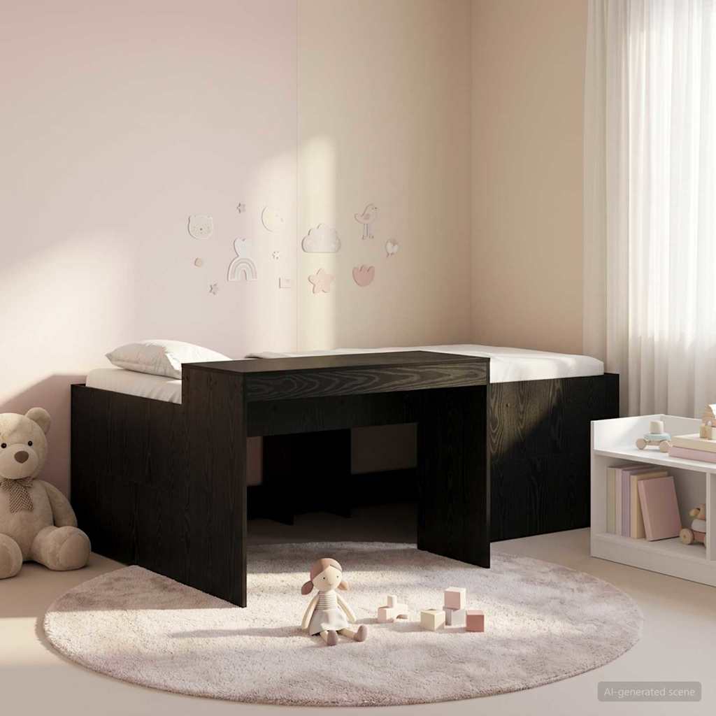 vidaXL Kids'High Bed Frame with Desk Black 98.5 x 200 cm