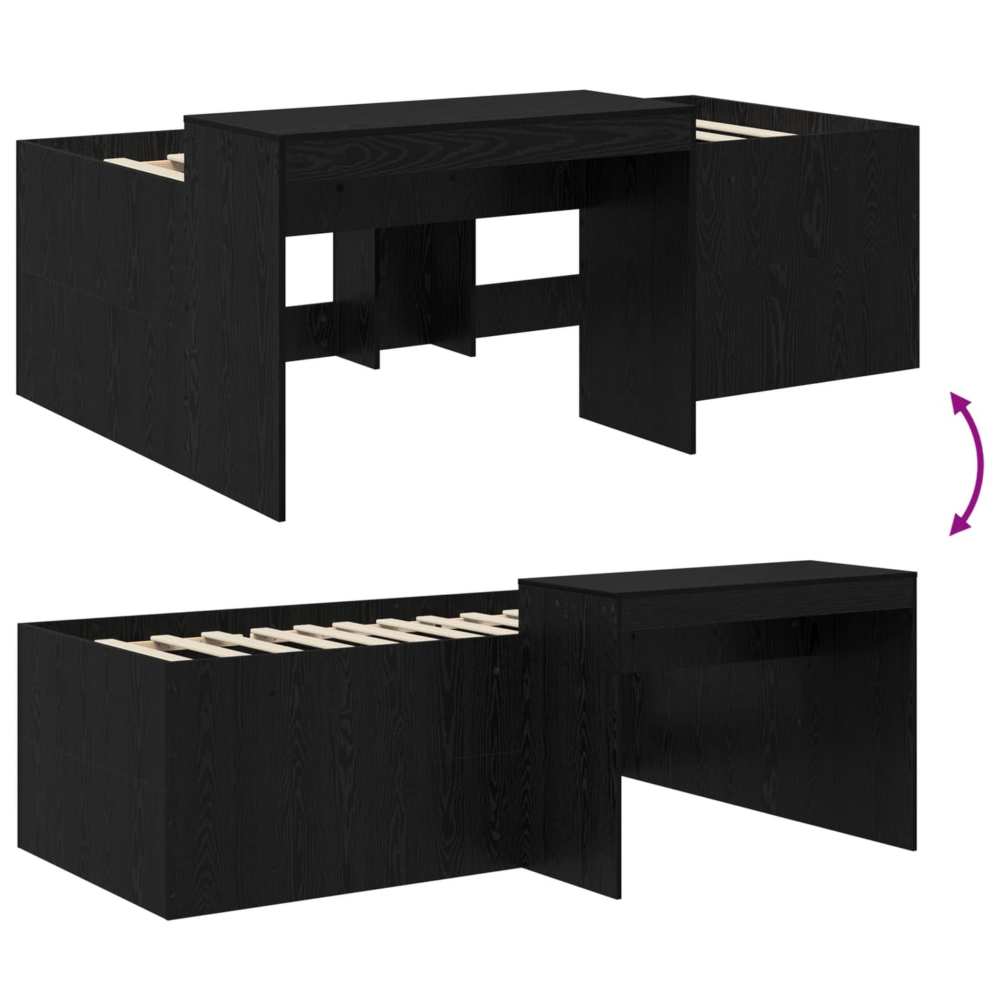 vidaXL Kids'High Bed Frame with Desk Black 98.5 x 200 cm