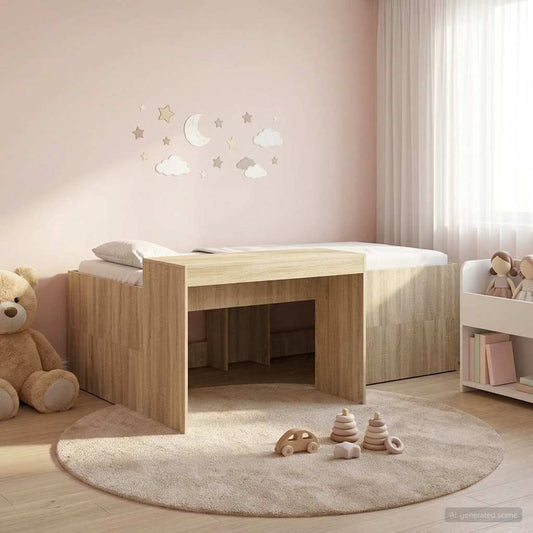 vidaXL Kids'High Bed Frame with Desk Sonoma Oak 98.5 x 200 cm