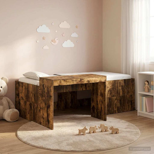 vidaXL Kids'High Bed Frame with Desk Smoked Oak 98.5 x 200 cm
