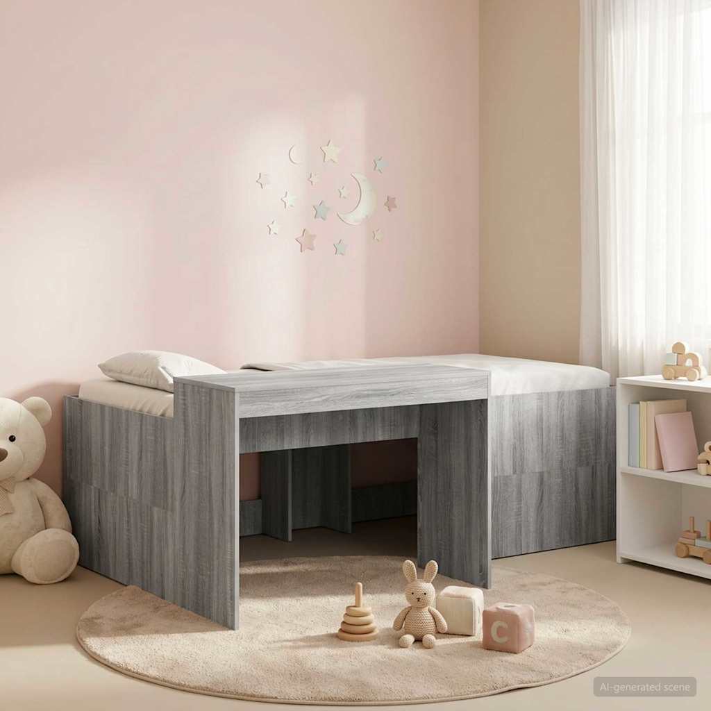 vidaXL Kids'High Bed Frame with Desk Grey Sonoma 98.5 x 200 cm