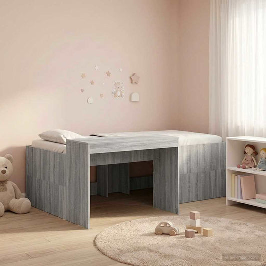 vidaXL Kids'High Bed Frame with Desk Grey Sonoma 98.5 x 200 cm