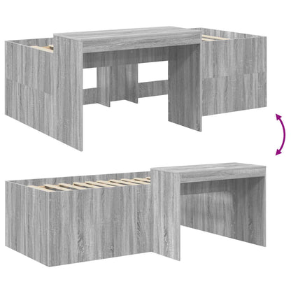 vidaXL Kids'High Bed Frame with Desk Grey Sonoma 98.5 x 200 cm