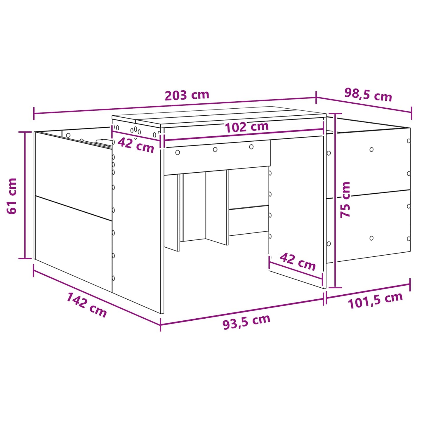 vidaXL Kids'High Bed Frame with Desk Grey Sonoma 98.5 x 200 cm