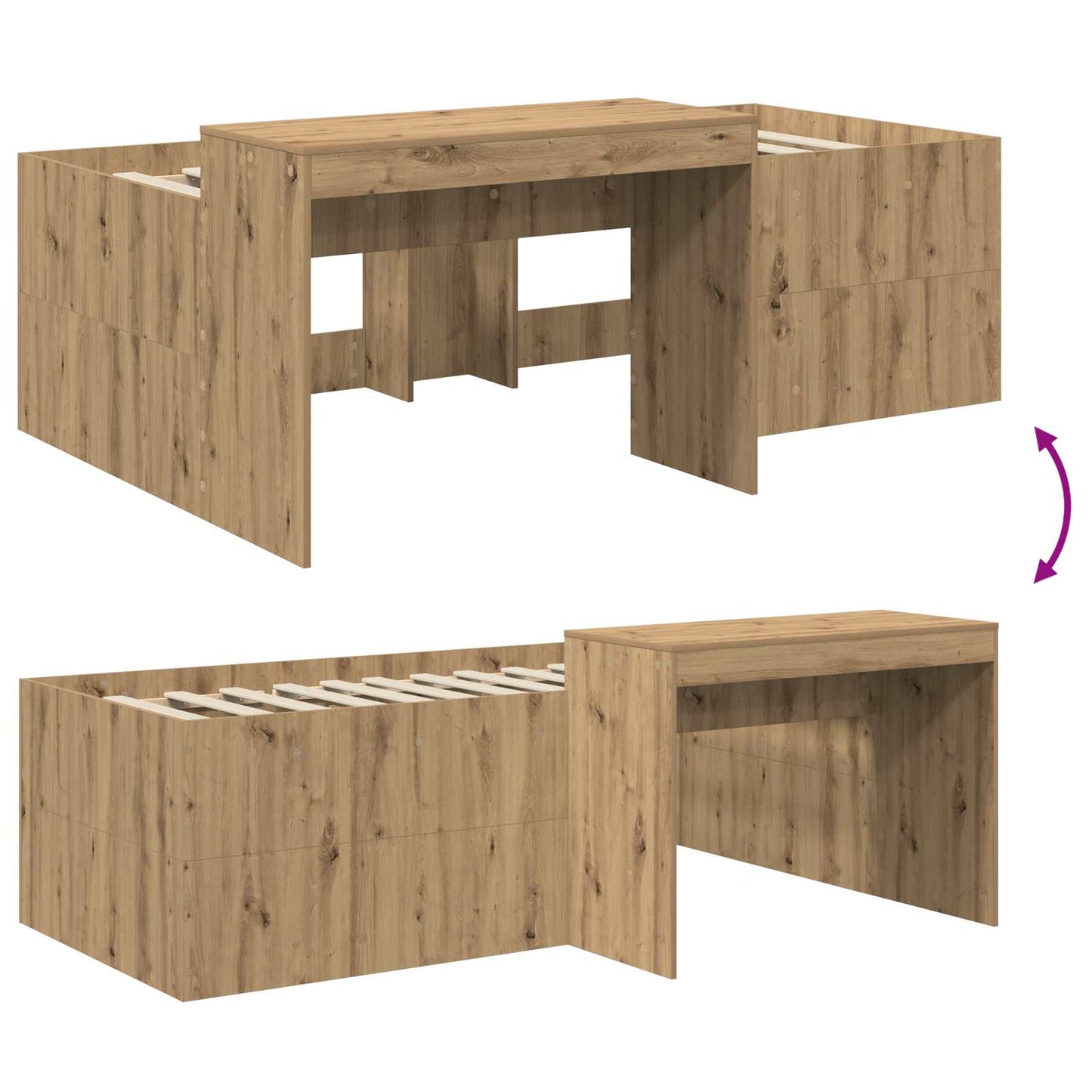 vidaXL Kids'High Bed Frame with Desk Artisan Oak 98.5 x 200 cm