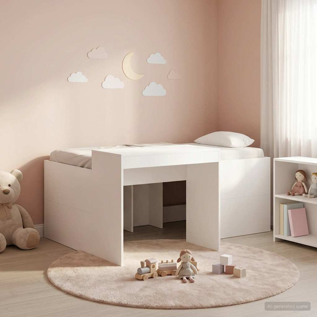 vidaXL Kids'High Bed Frame with Desk White 80 x 160 cm