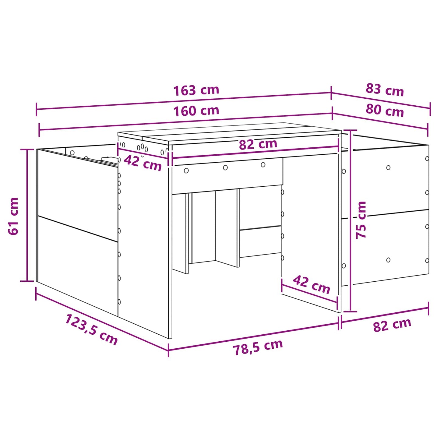 vidaXL Kids'High Bed Frame with Desk White 80 x 160 cm