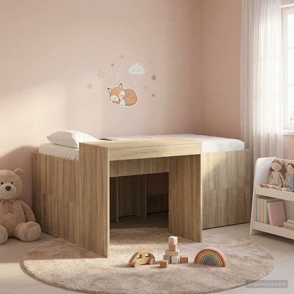 vidaXL Kids'High Bed Frame with Desk Sonoma Oak Engineered Wood