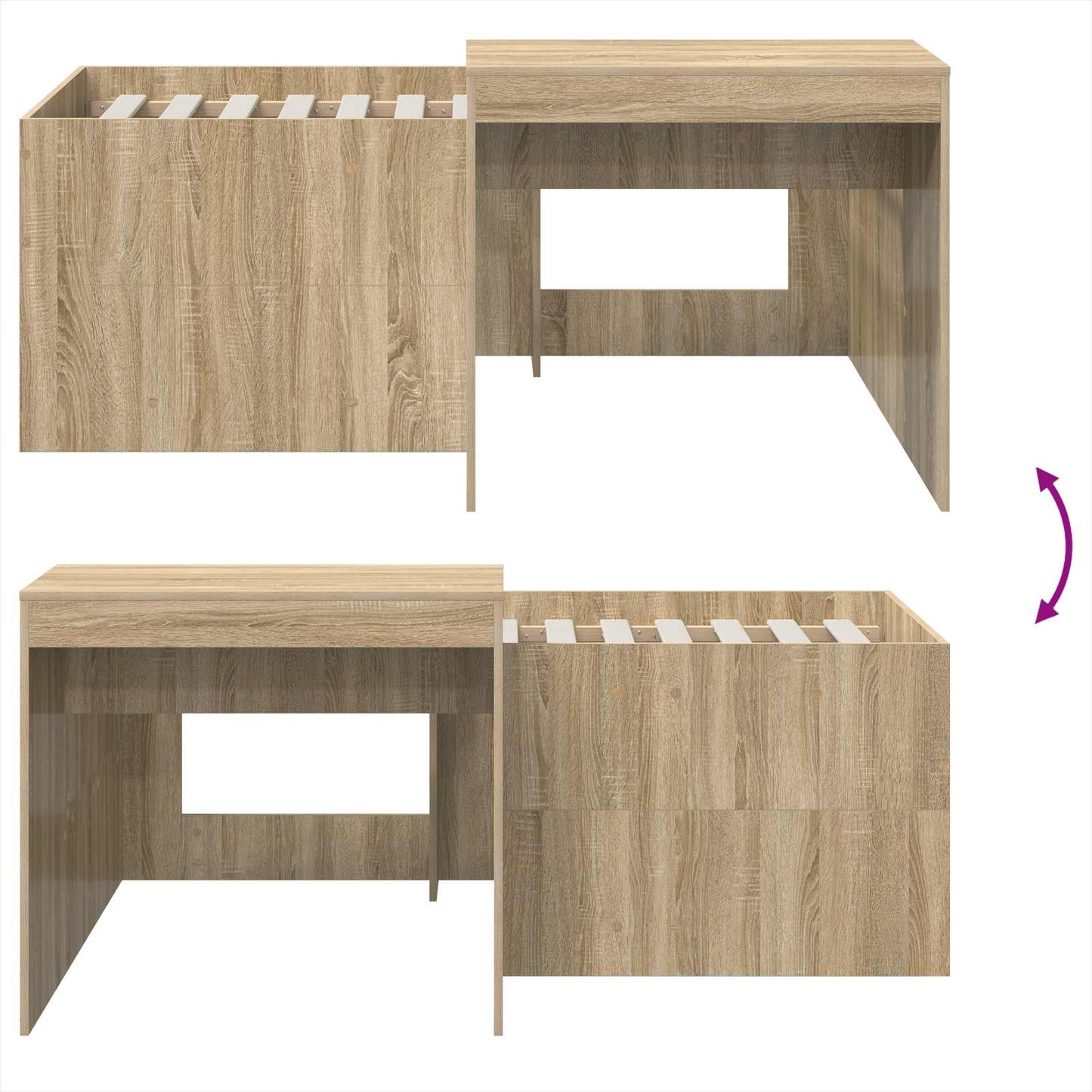 vidaXL Kids'High Bed Frame with Desk Sonoma Oak Engineered Wood