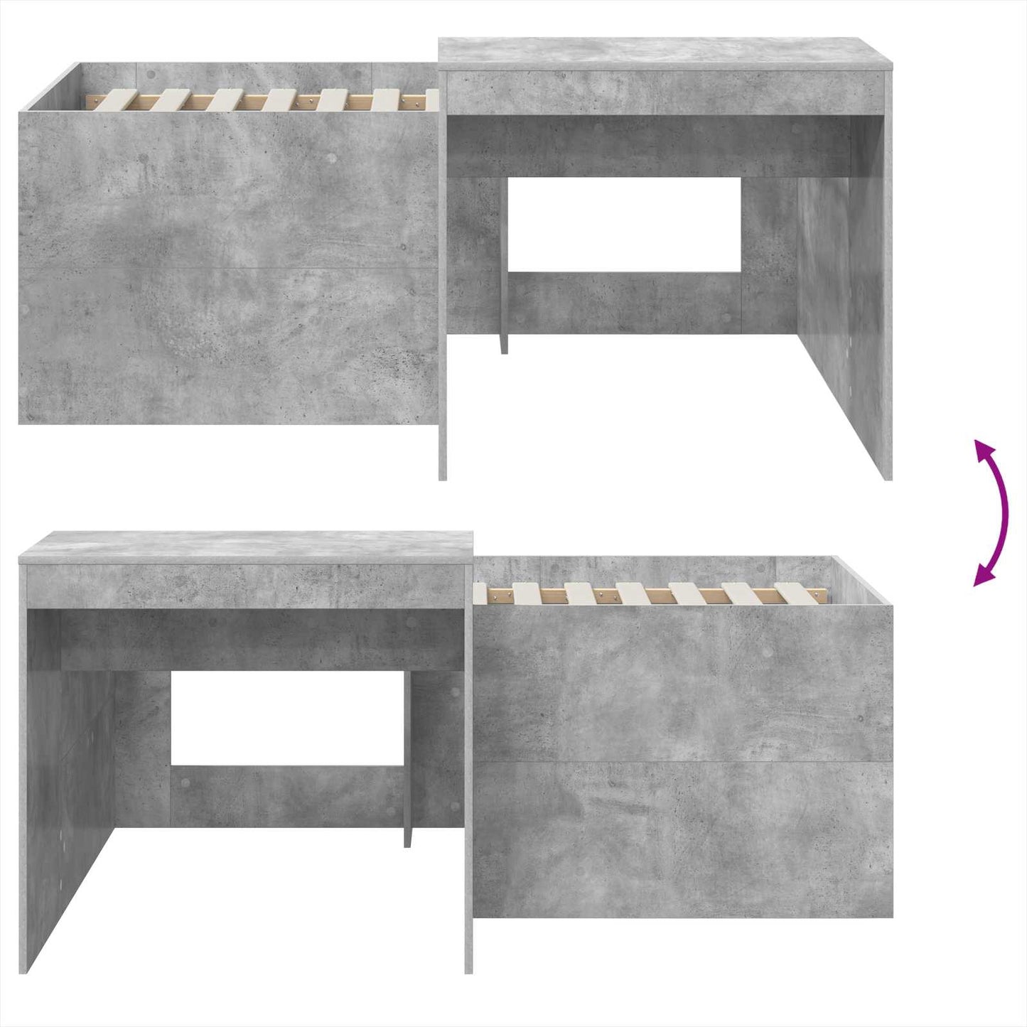 vidaXL Kids'High Bed Frame with Desk Concrete Grey 80 x 160 cm