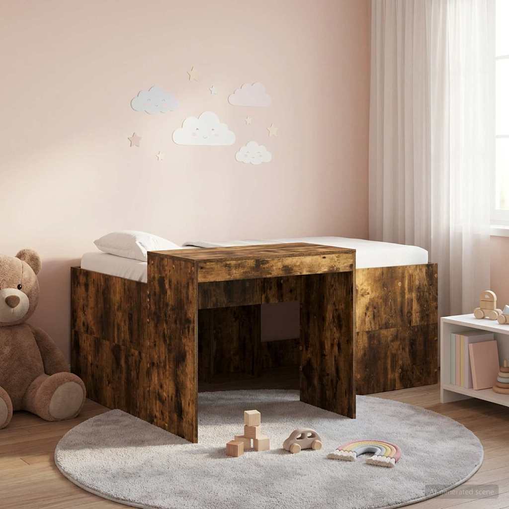 vidaXL Kids'High Bed Frame with Desk Smoked Oak 80 x 160 cm