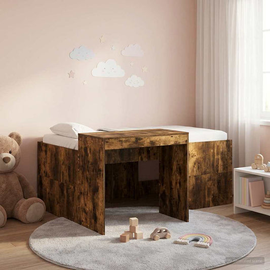 vidaXL Kids'High Bed Frame with Desk Smoked Oak 80 x 160 cm
