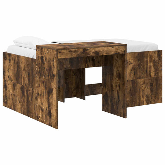 vidaXL Kids'High Bed Frame with Desk Smoked Oak 80 x 160 cm