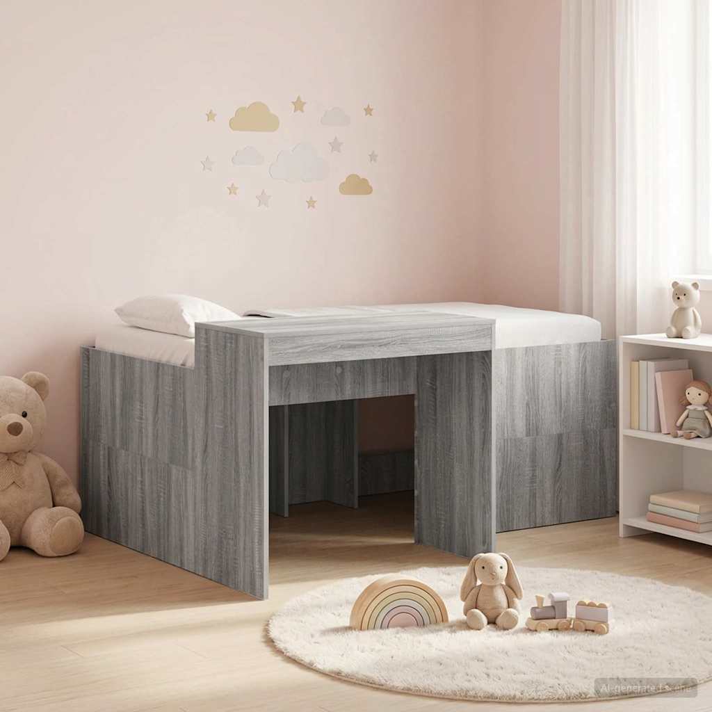vidaXL Kids'High Bed Frame with Desk Grey Sonoma Engineered Wood
