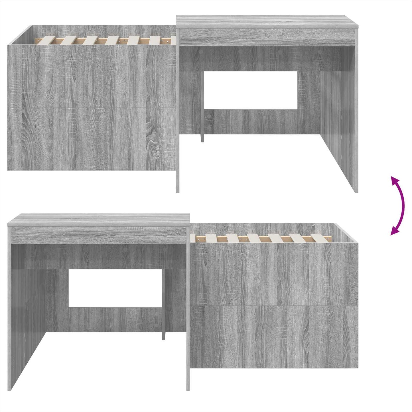 vidaXL Kids'High Bed Frame with Desk Grey Sonoma Engineered Wood