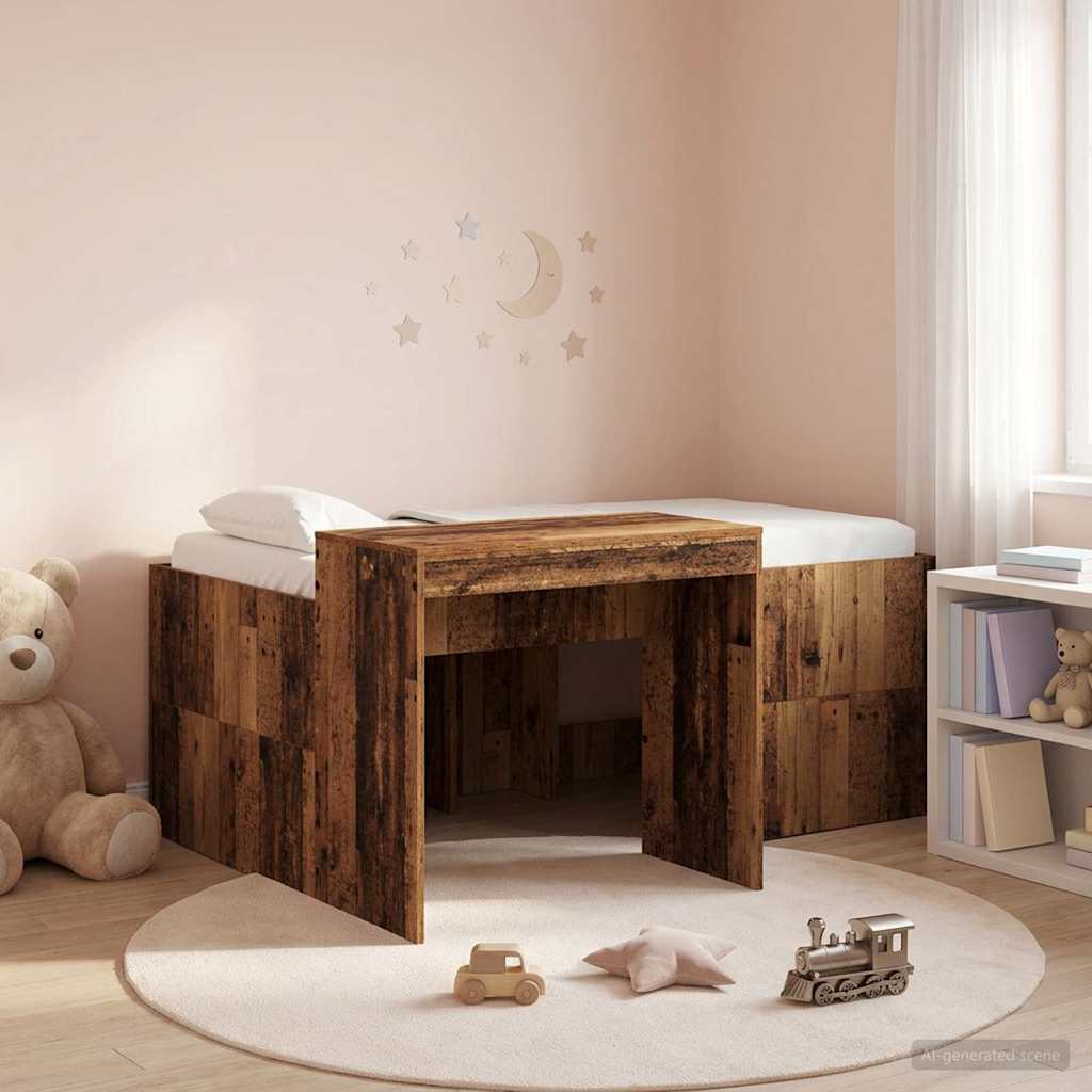 vidaXL Kids'High Bed Frame with Desk Old Wood Engineered Wood