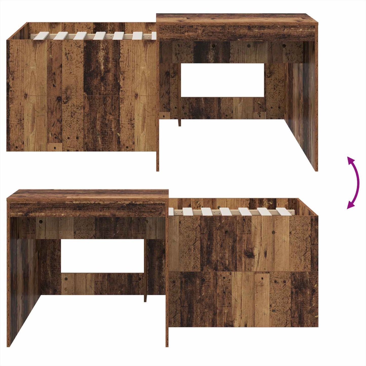 vidaXL Kids'High Bed Frame with Desk Old Wood Engineered Wood