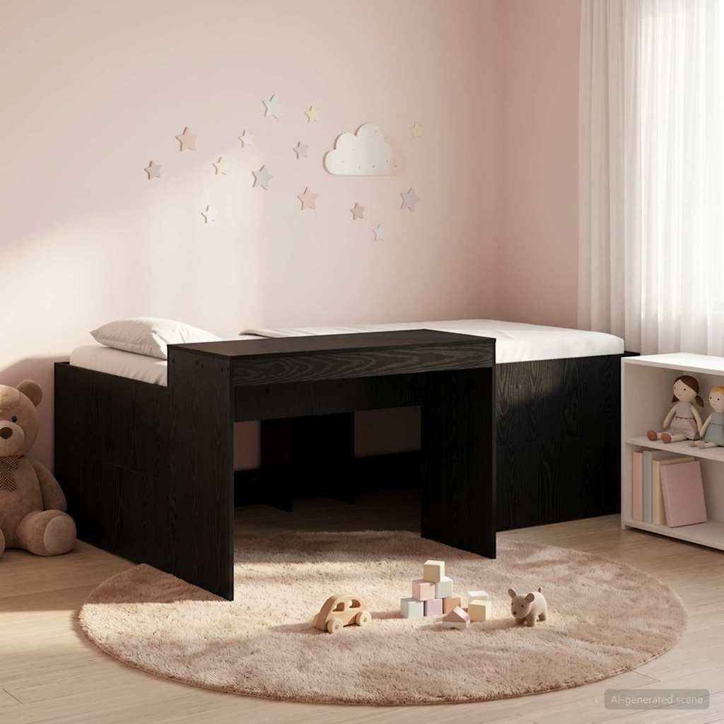 vidaXL Kids'High Bed Frame with Desk Black Engineered Wood