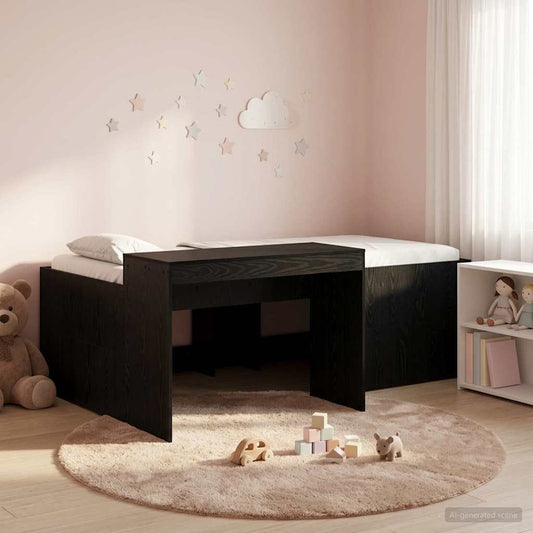 vidaXL Kids'High Bed Frame with Desk Black Engineered Wood