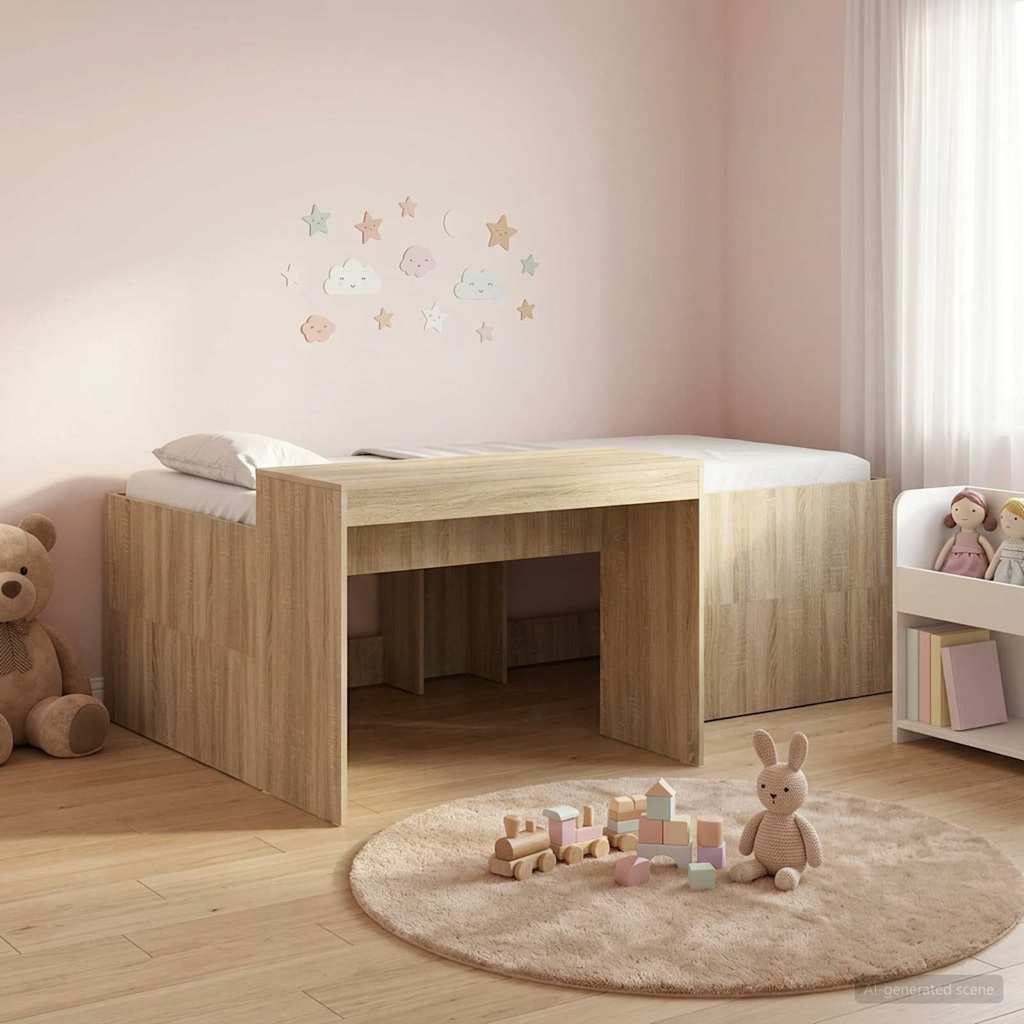 vidaXL Kids'High Bed Frame with Desk Sonoma Oak Engineered Wood