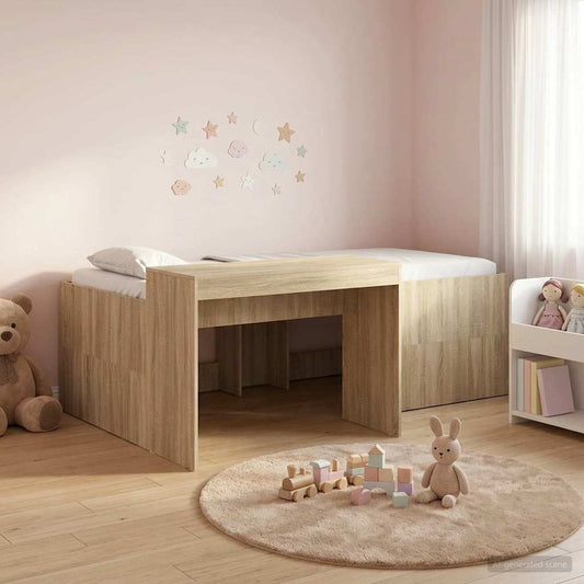 vidaXL Kids'High Bed Frame with Desk Sonoma Oak Engineered Wood