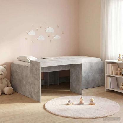 vidaXL Kids'High Bed Frame with Desk Concrete Grey Engineered Wood