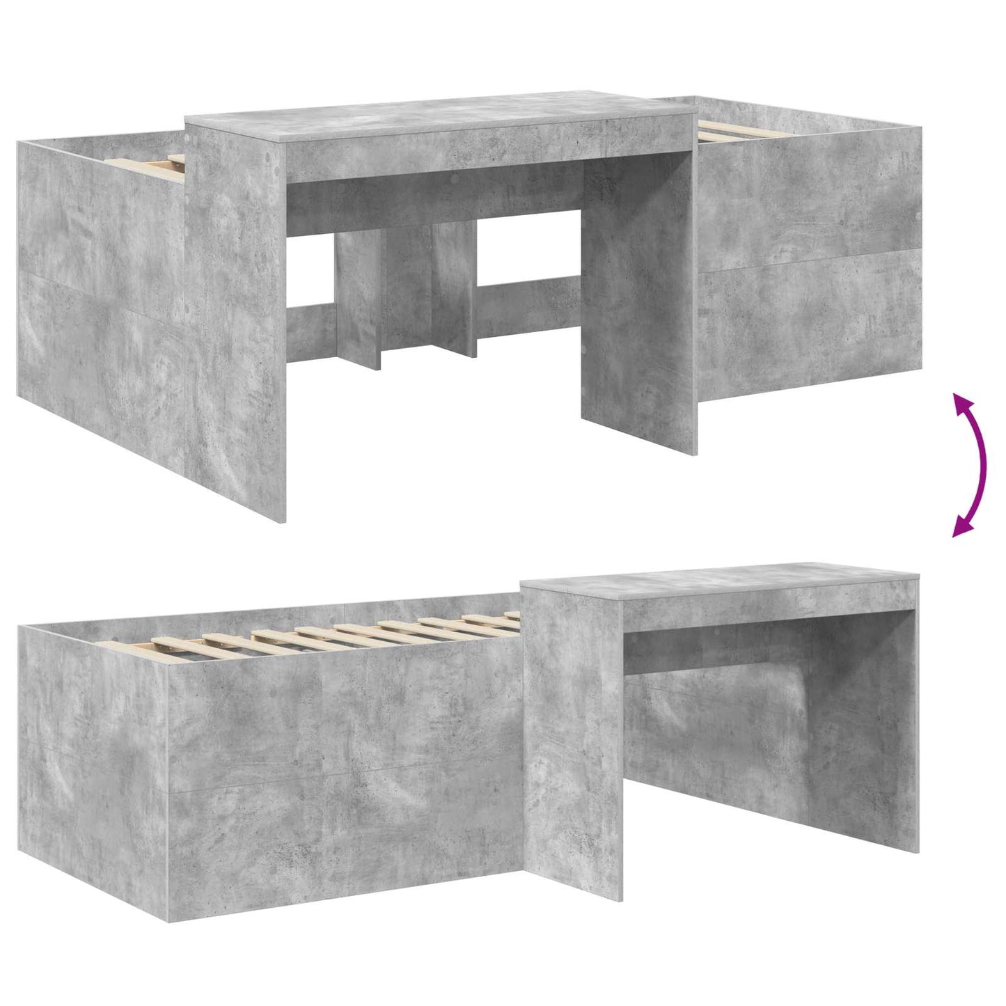 vidaXL Kids'High Bed Frame with Desk Concrete Grey Engineered Wood