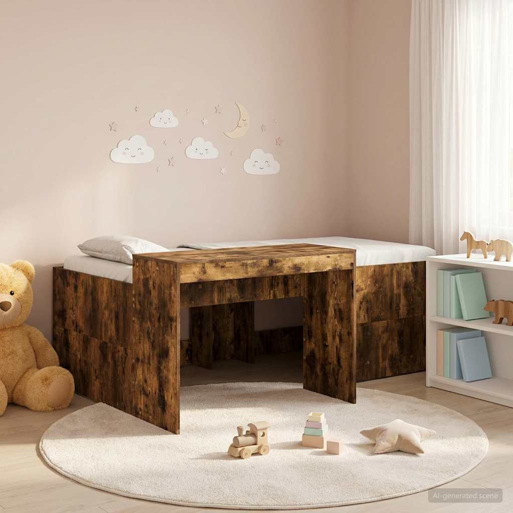 vidaXL Kids'High Bed Frame with Desk Smoked Oak Engineered Wood