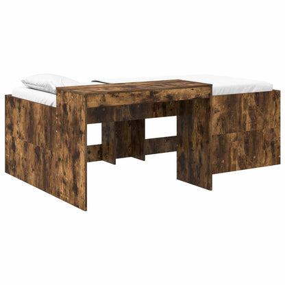 vidaXL Kids'High Bed Frame with Desk Smoked Oak Engineered Wood