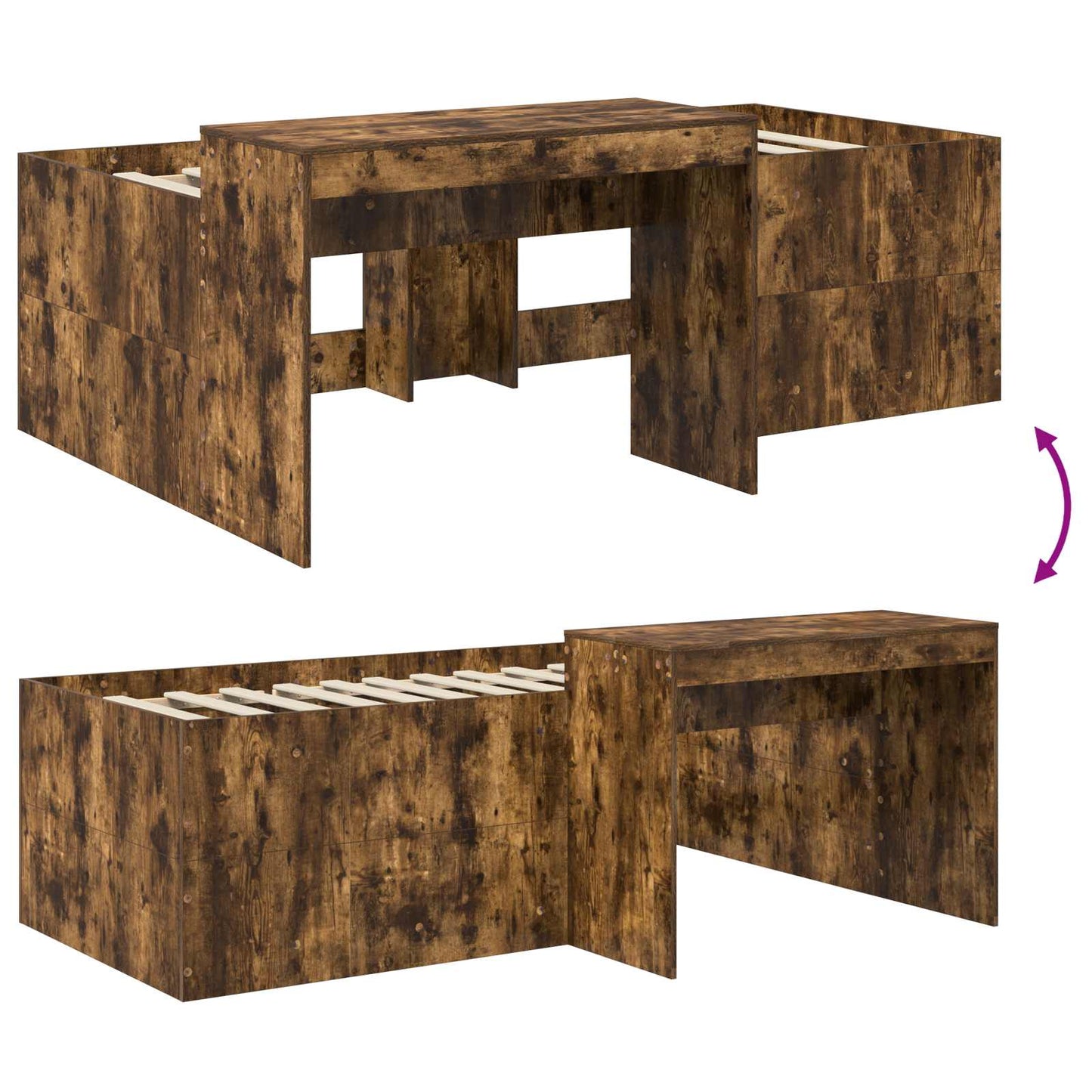 vidaXL Kids'High Bed Frame with Desk Smoked Oak Engineered Wood