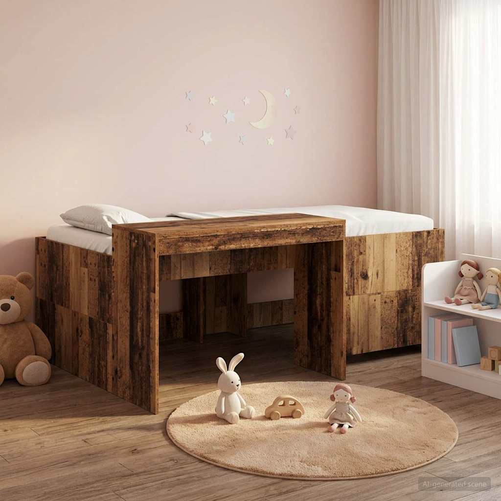 vidaXL Kids'High Bed Frame with Desk Old Wood Engineered Wood