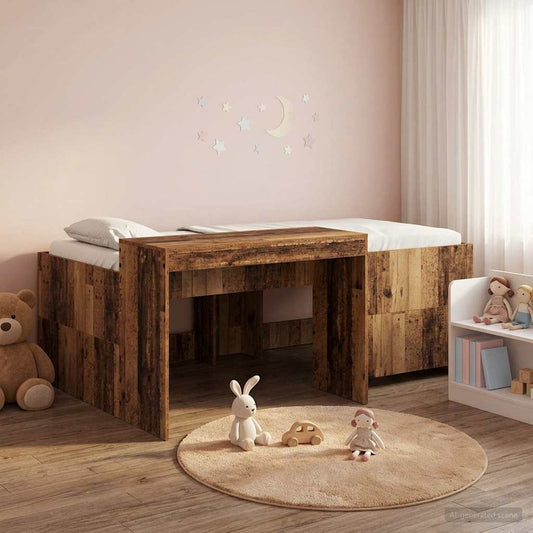 vidaXL Kids'High Bed Frame with Desk Old Wood Engineered Wood