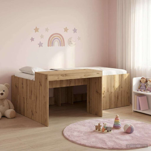 vidaXL Kids'High Bed Frame with Desk Artisan Oak Engineered Wood