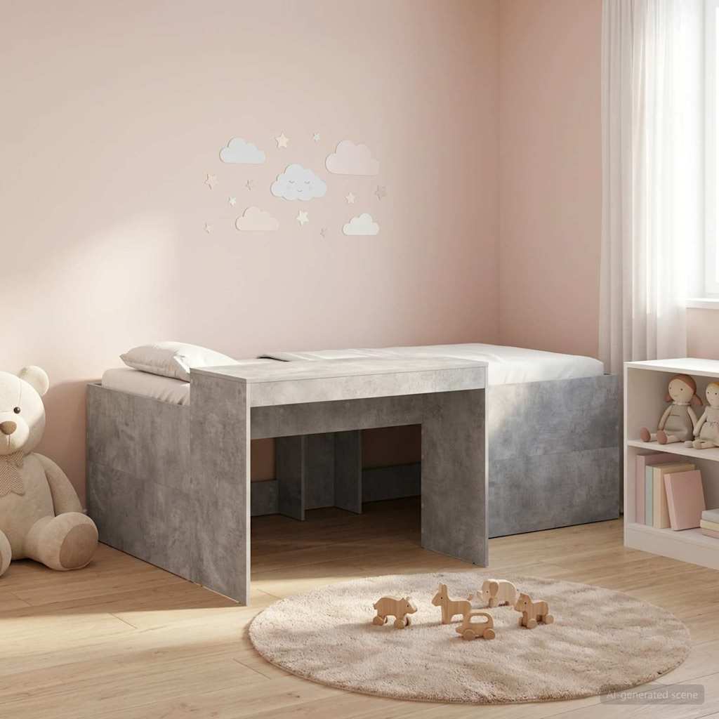 vidaXL Kids'High Bed Frame with Desk Concrete Grey 75 x 190 cm