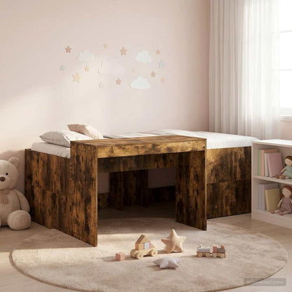 vidaXL Kids'High Bed Frame with Desk Smoked Oak 75 x 190 cm