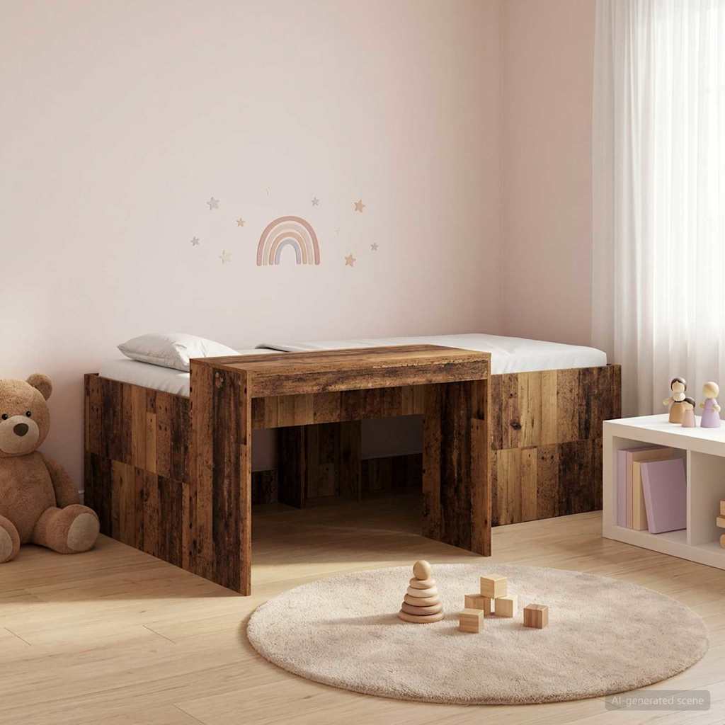 vidaXL Kids'High Bed Frame with Desk Old wood 75 x 190 cm
