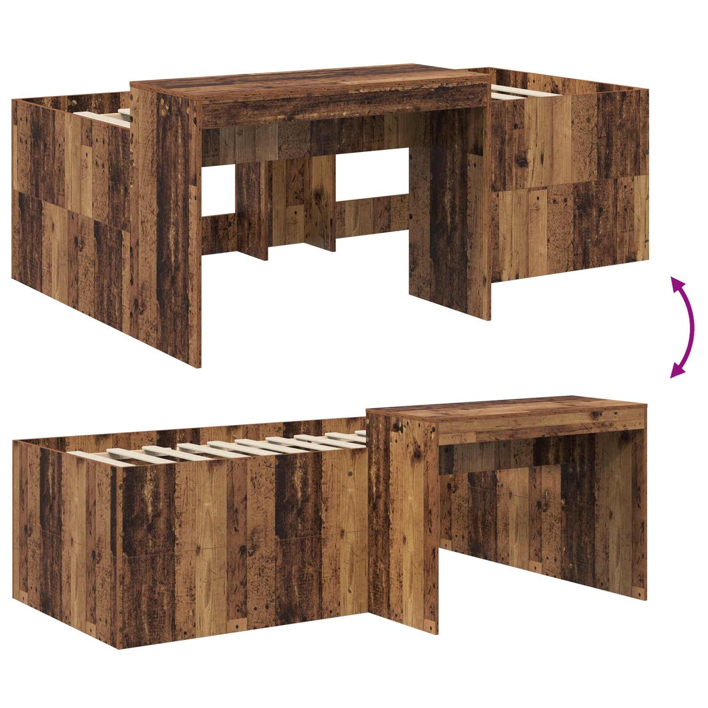 vidaXL Kids'High Bed Frame with Desk Old wood 75 x 190 cm