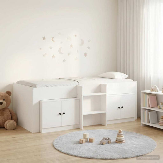 vidaXL Loft Bed Frame with Cabinet 3 pcs White Engineered Wood
