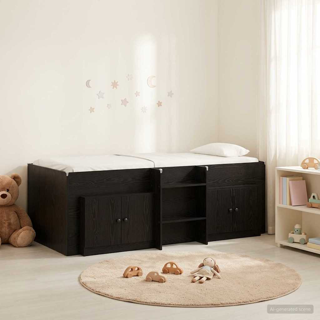 vidaXL Loft Bed Frame with Cabinet 3 pcs Black Engineered Wood