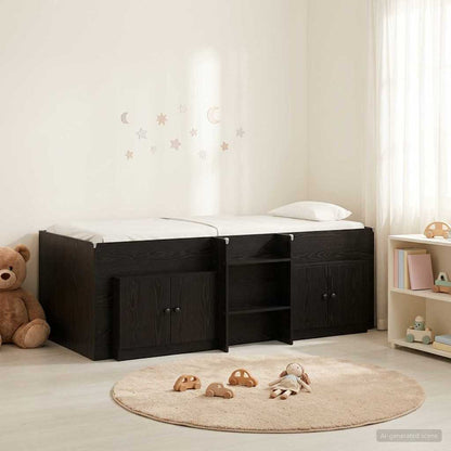 vidaXL Loft Bed Frame with Cabinet 3 pcs Black Engineered Wood