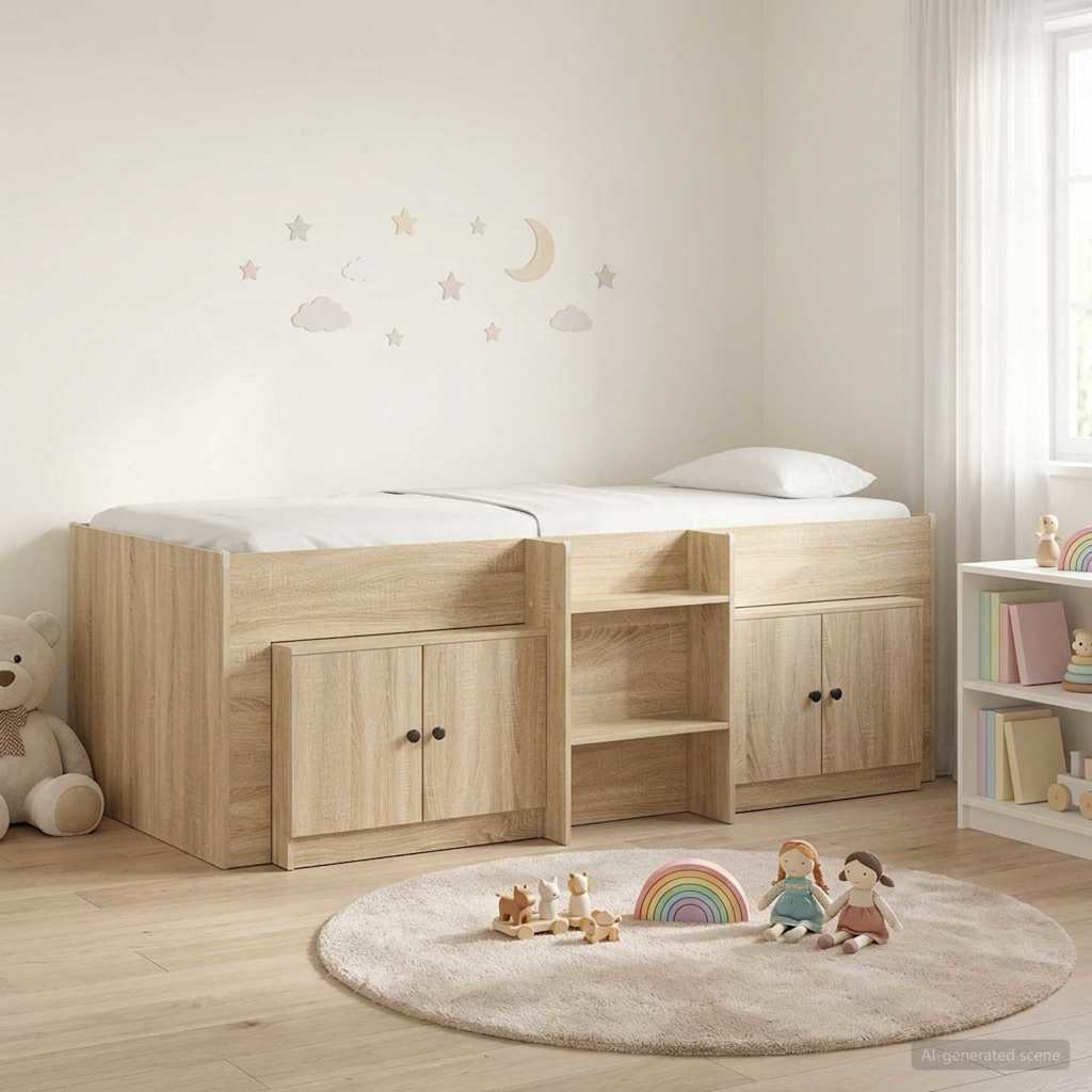 vidaXL Loft Bed Frame with Cabinet 3 pcs Sonoma Oak Engineered Wood