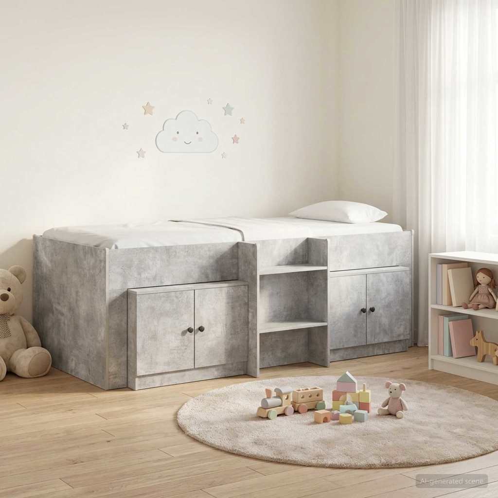 vidaXL Loft Bed Frame with Cabinet 3 pcs Concrete Grey Engineered Wood